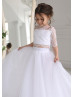 Two Piece White Lace Tulle Elbow Sleeve Flower Girl Dress Two Piece White Lace Tulle Elbow Sleeve Flower Girl Dress